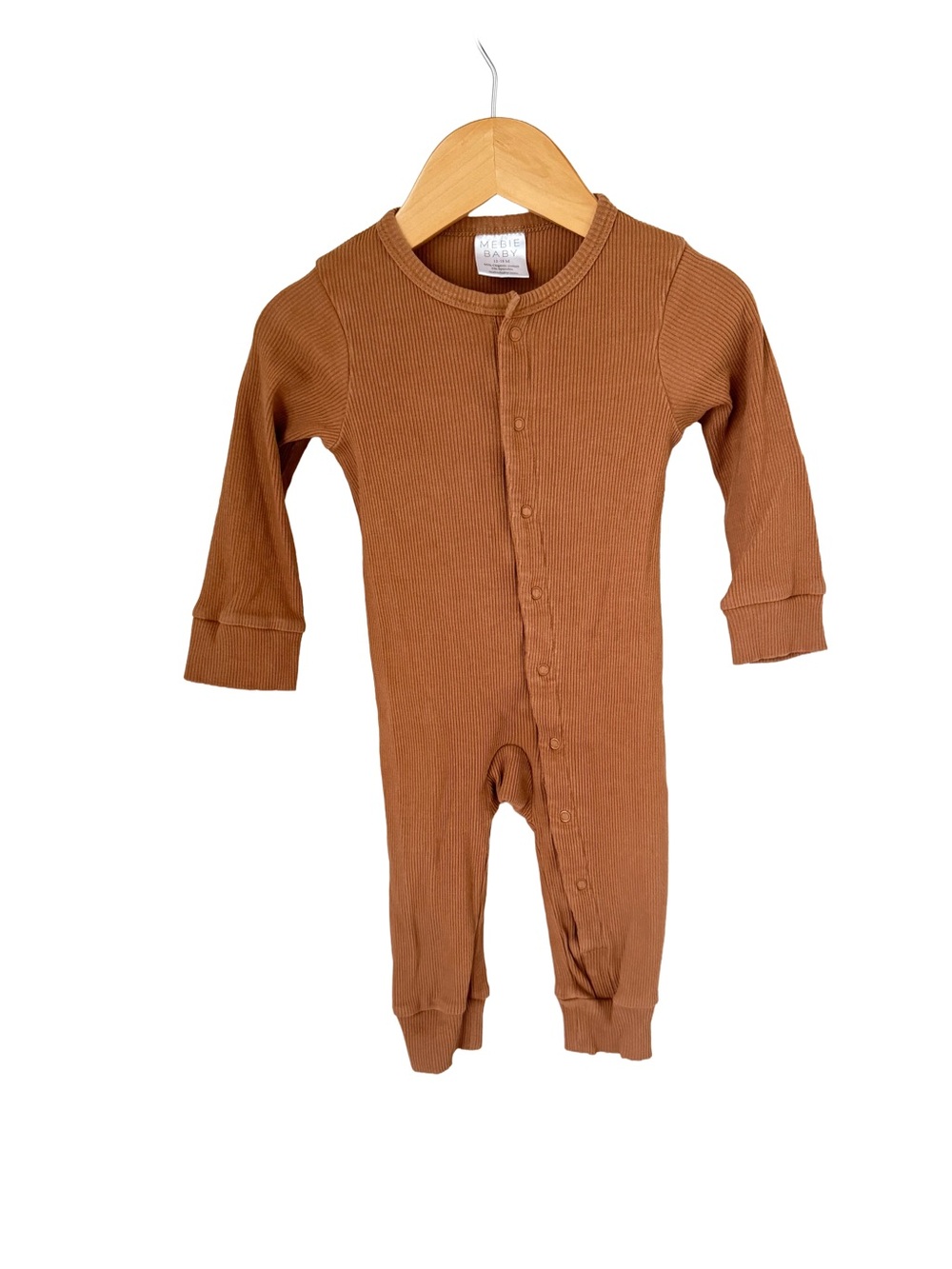 Mebie Baby Ribbed Snap-Front Baby Romper in Brown